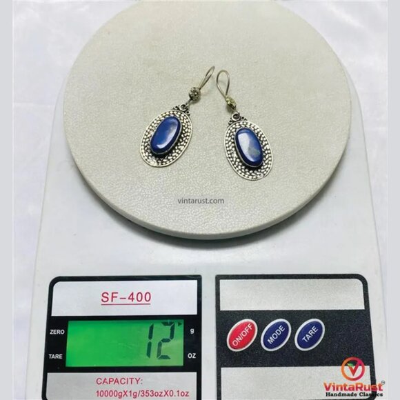 Traditional Lapis Lazuli Earrings: Oval Blue Gemstone Earrings Gift for Her - Picture 5 of 7